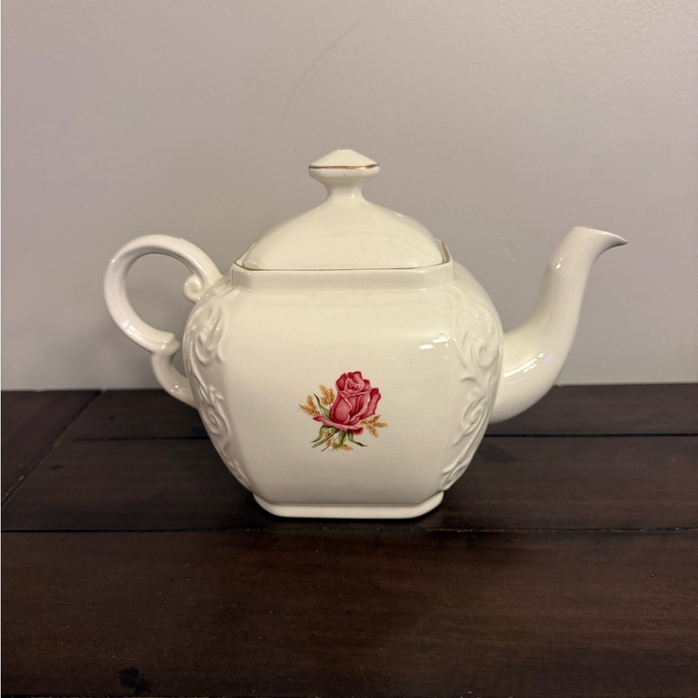 Wood & Sons Alpine White Ironstone Teapot Pink Rose – England - Picture 4 of 7